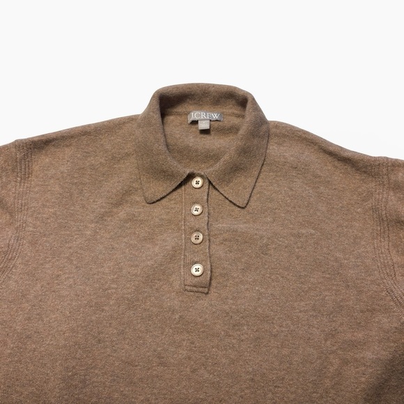 J. Crew Long Sleeve Sweater Polo in Supersoft Yarn Size Medium Tan Wool Blend - Picture 4 of 9